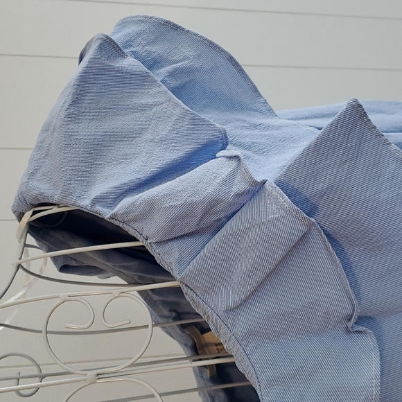 H&M One Shoulder Ruffle long Sleeve Blouse Pinstripes White Blue Size 12 - Picture 2 of 5